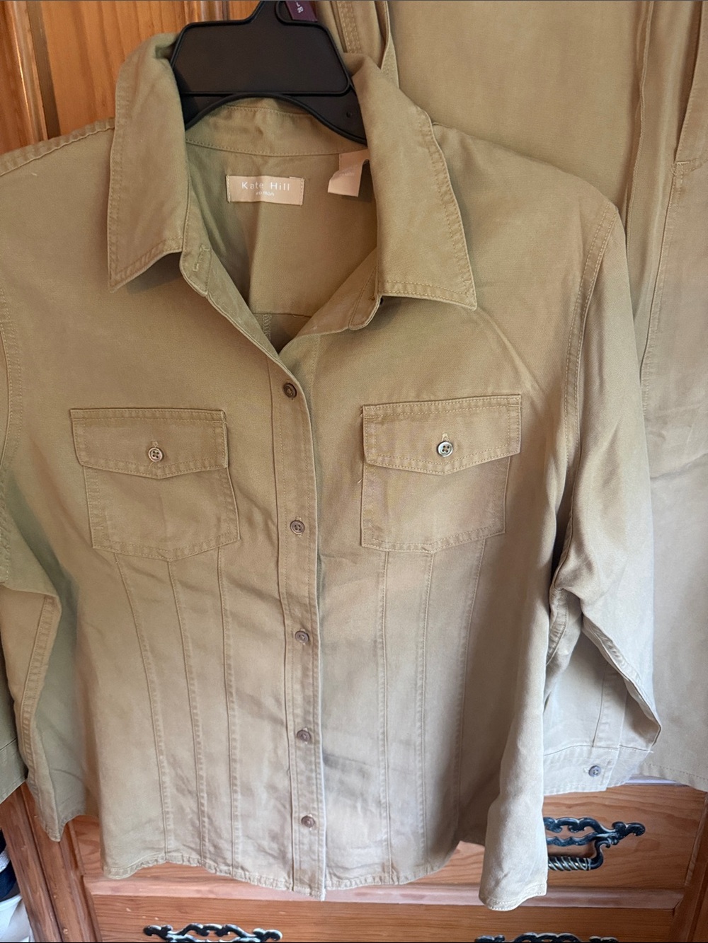 Kate hill 2 piece outfit  Olive khaki Utility Shirt and skirt